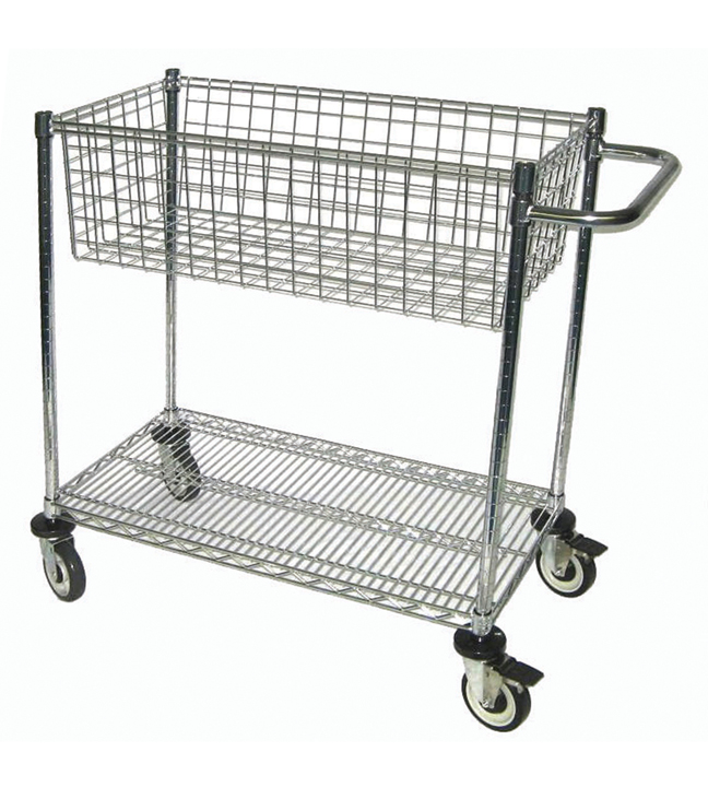 081693 Chrome Basket Supply/Mail Cart 42"L x 18"W x 39.5"H